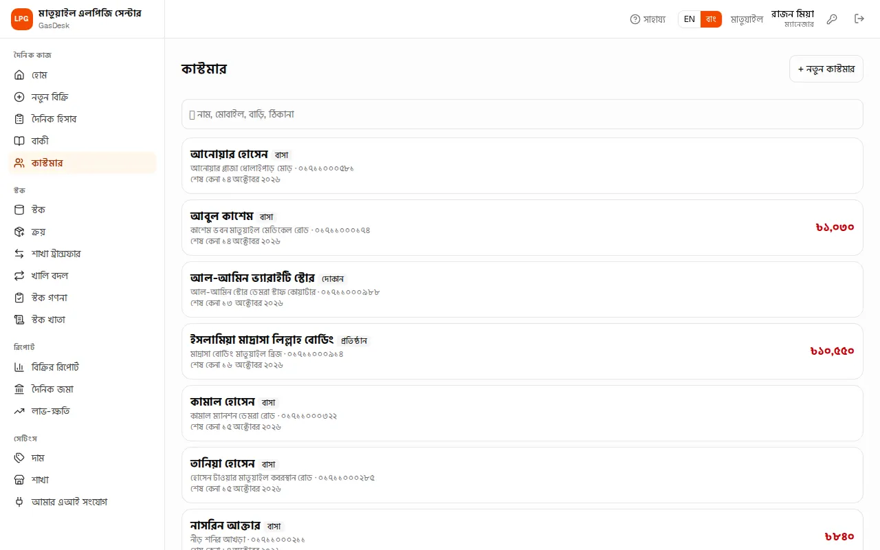 কাস্টমারের তালিকা