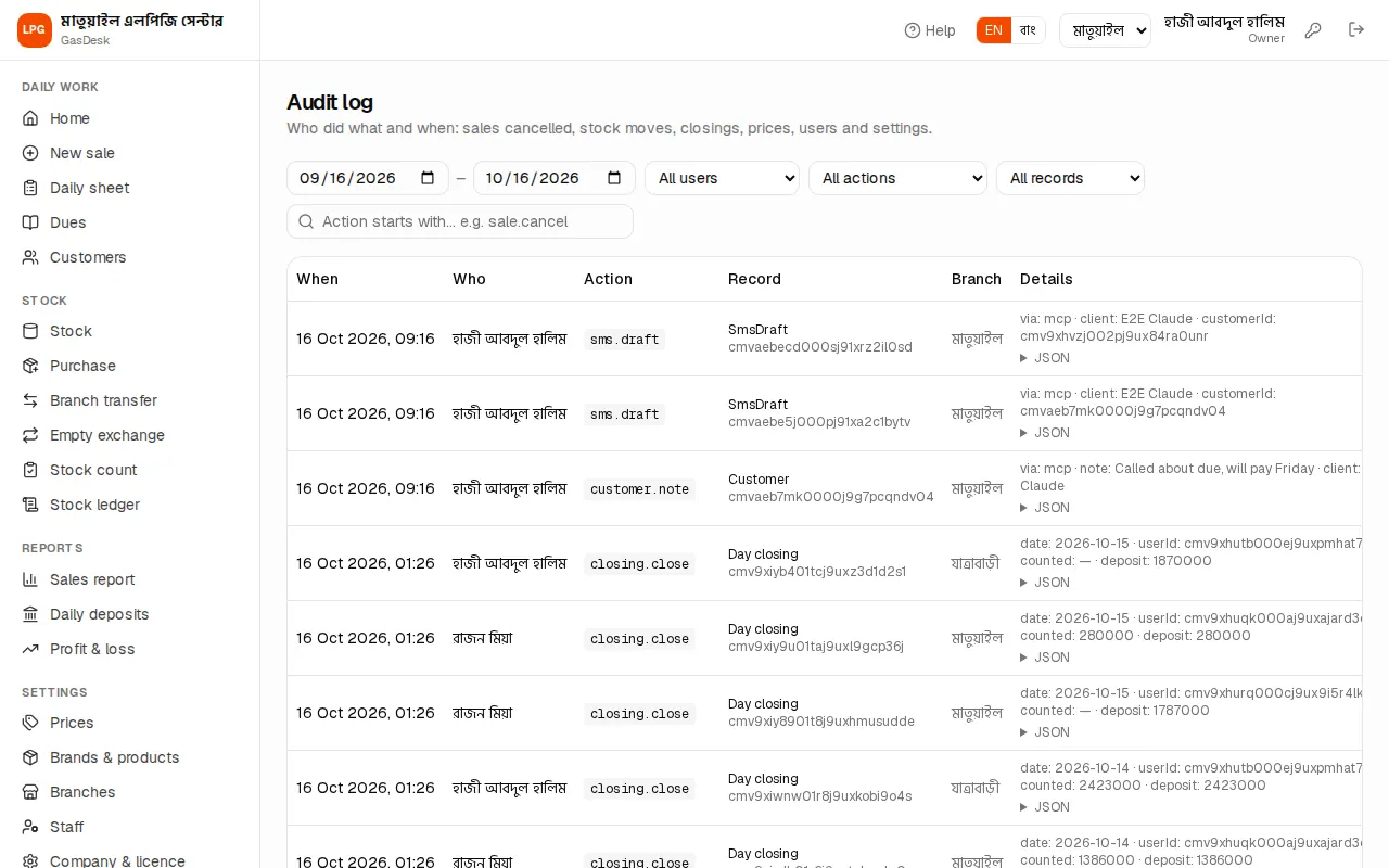 Audit log